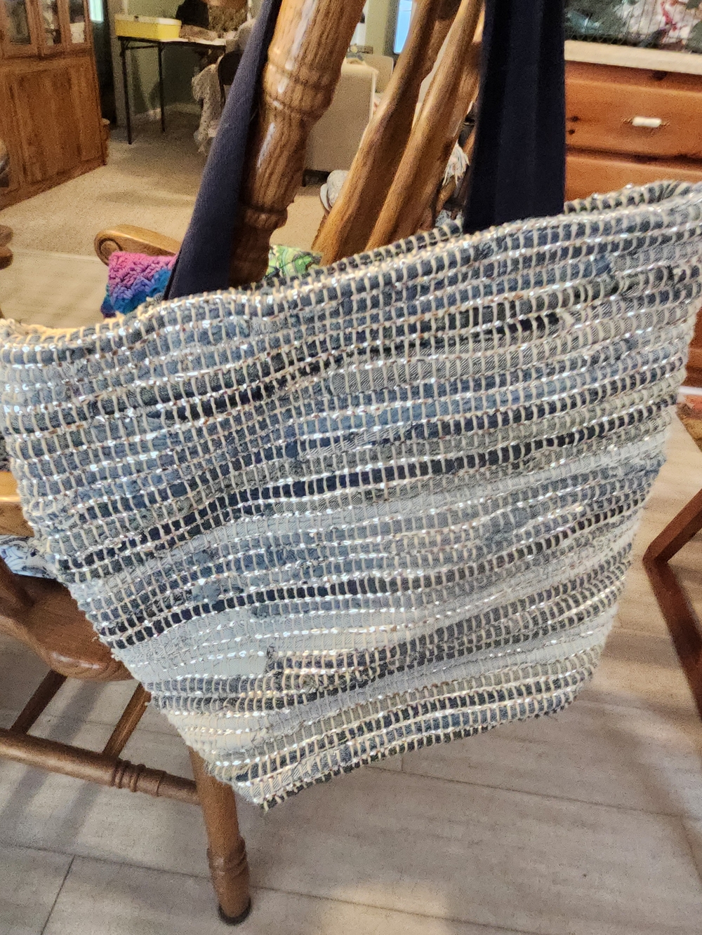 Handwoven Blue & Cream Tote Bag - Casual Women’s Beach Bag